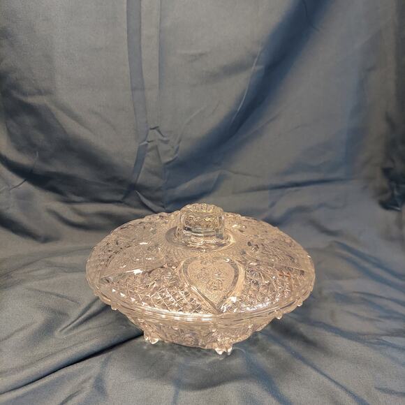 Vintage Clear Pressed Glass Candy Dish with Lid - Picture 1 of 7